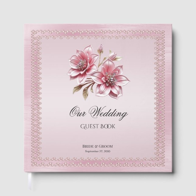 Modern Modern Pink Flowers Guest Book (Front)