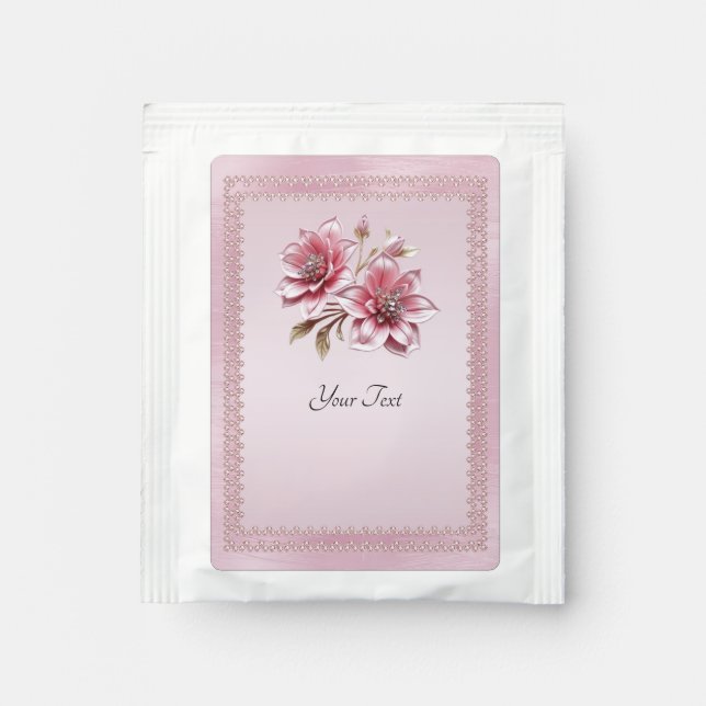 Modern Modern Pink Flowers Tea Bag Drink Mix (Front)