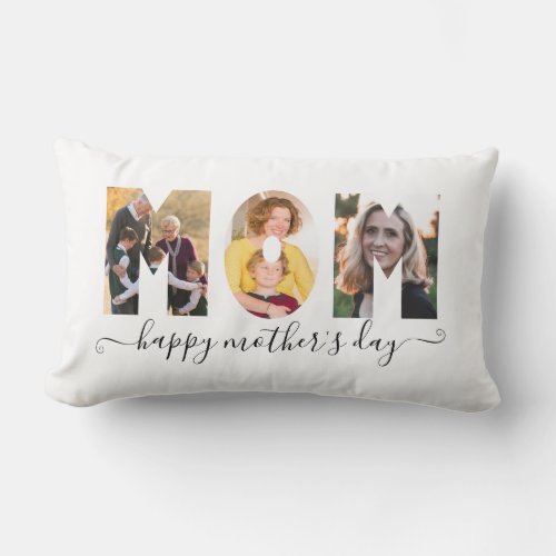 Modern MOM 3 Photo Collage Happy Mothers Day Lumbar Pillow