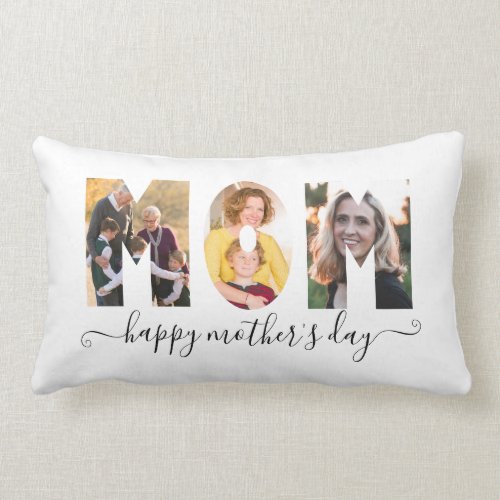 Modern MOM 3 Photo Collage Happy Mother's Day Lumbar Pillow