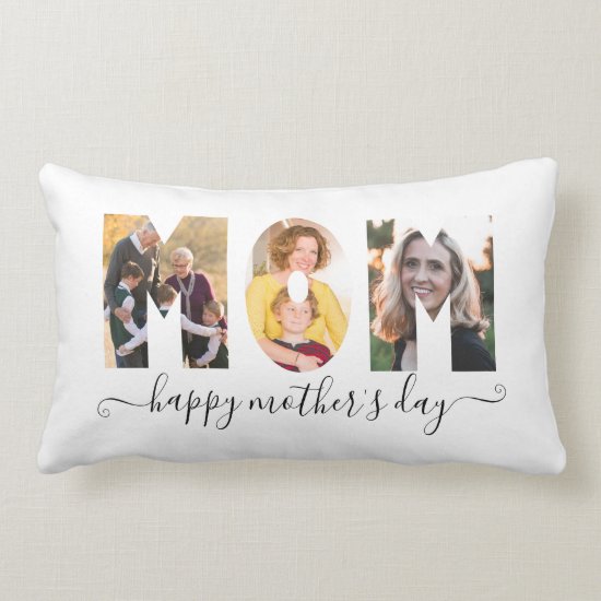 Modern MOM 3 Photo Collage Happy Mother's Day Lumbar Pillow