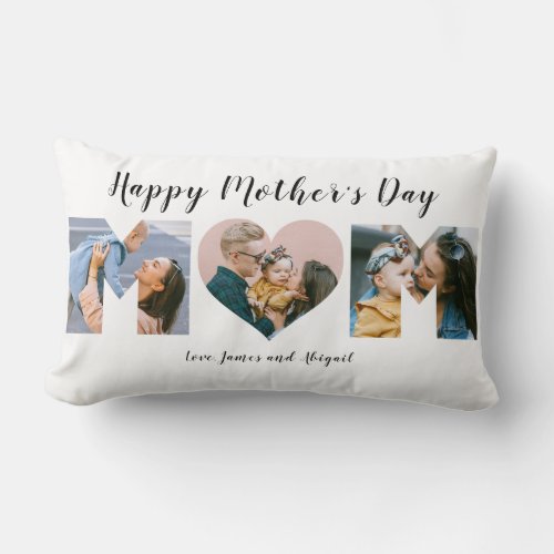 Modern Mom 3 Photo Collage Happy Mothers Day  Lumbar Pillow