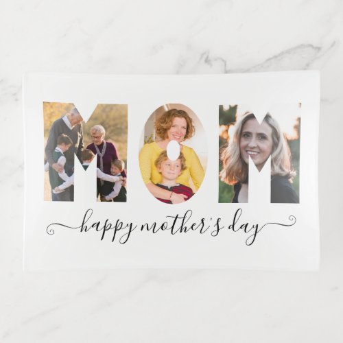 Modern MOM 3 Photo Collage Happy Mothers Day Trinket Tray