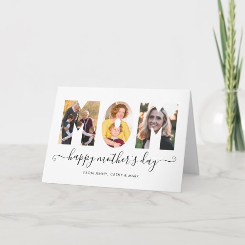 Modern MOM 3 Photo Collage Script Mothers Day Card