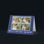 Modern Mom Birthday Navy Blue 4 Photos Collage Card<br><div class="desc">Celebrate your Mom's birthday in style with this modern Mom Birthday Navy Blue 4 Photos Collage Card! This elegant greeting card features a gorgeous white and navy blue color scheme, paired with the photo of your choice. It’s the perfect way to show your love and appreciation for your Mom on...</div>