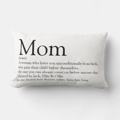 Modern Mom Black and White Definition Quote Lumbar Lumbar Pillow