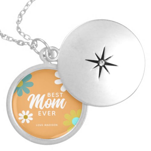 Modern Mom Boho Retro Floral Daisy Personalized Locket Necklace