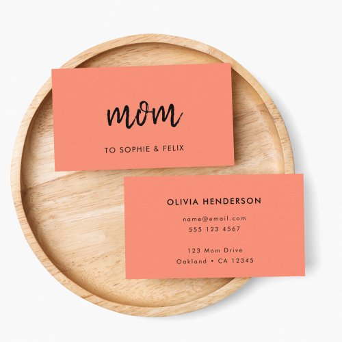 Modern Mom  Coral Pink Mommy Contact Card