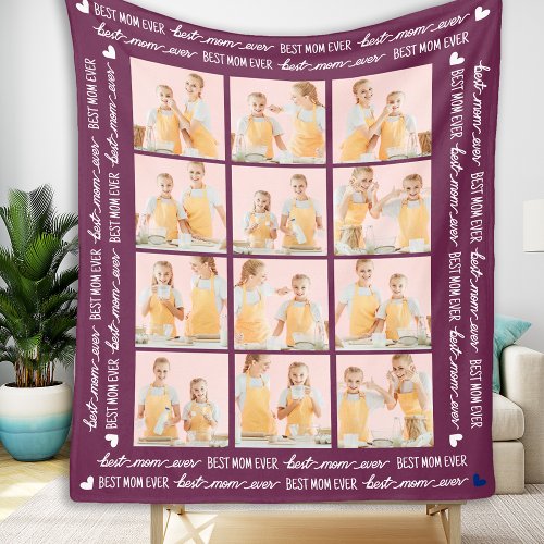 Modern MOM Custom 12 Photo Collage Mothers Day  Fleece Blanket