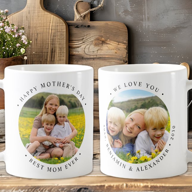 Modern MOM Customized 2 Photo Cute Mother's Day Coffee Mug (Creator Uploaded)