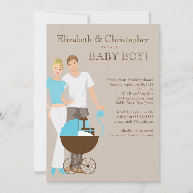 Modern Mom Dad Carriage Couple Baby Shower Invitation (Front)