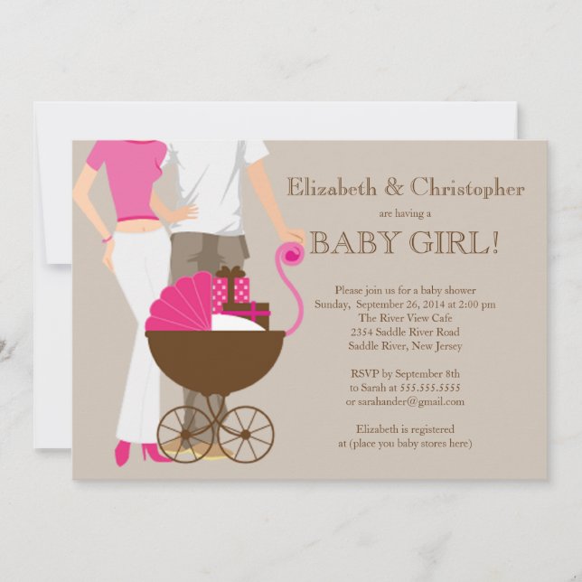 Modern Mom Dad Carriage Couple Baby Shower Invitation (Front)
