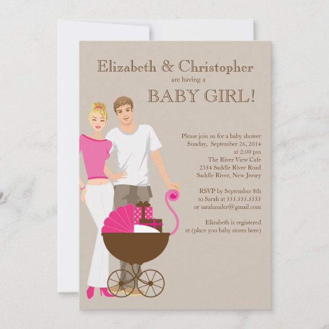 Modern Mom Dad Carriage Couple Baby Shower Invitation (Front)