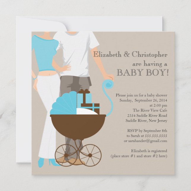 Modern Mom Dad Carriage Couple Baby Shower Invitation (Front)