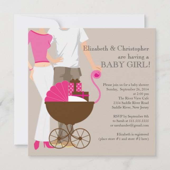 Modern Mom Dad Carriage Couple Baby Shower Invitation (Front)