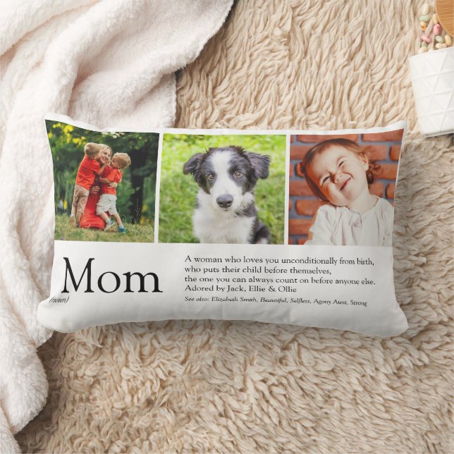 Modern Mom Definition Quote 3 Photo Collage Lumbar Pillow (Blanket)