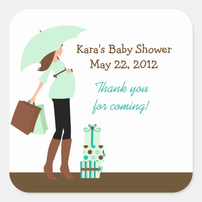Modern Mom (Green) Baby Shower  Favor Sticker (Front)
