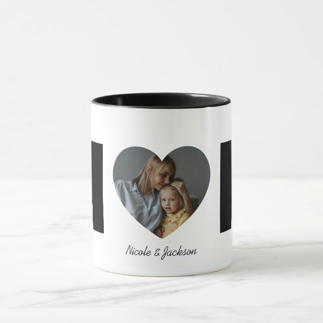 Modern Mom Heart Photo Name Mother's Day Mug (Center)