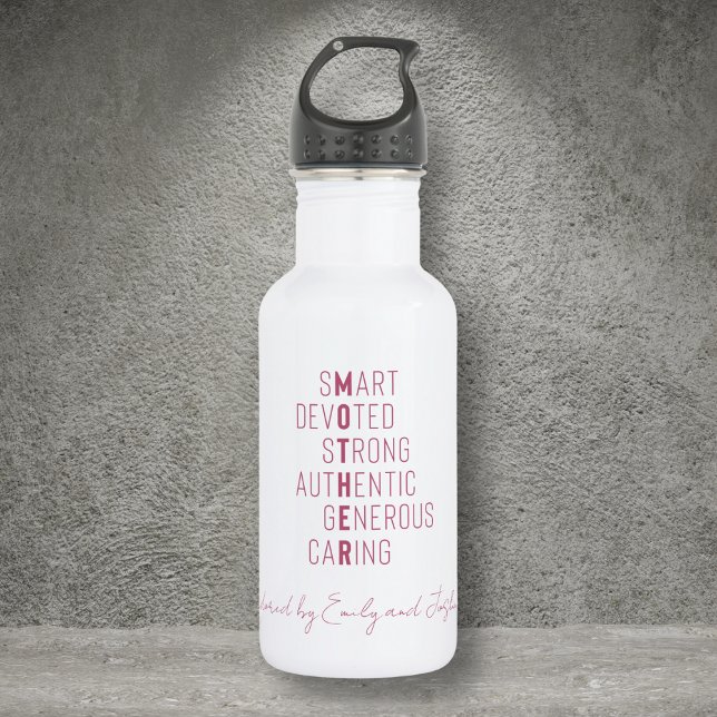 Modern Mom Mother Crossword kids names handwritten Stainless Steel Water Bottle (Creator Uploaded)