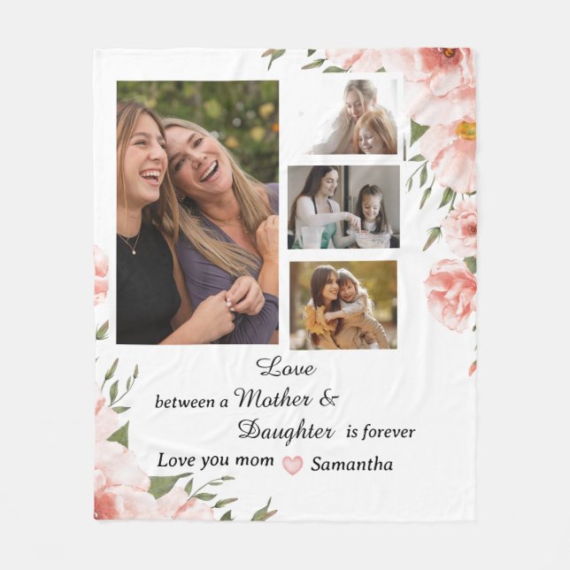 Modern Mom Mother Daughter Quotes 4 Photo Collage  Fleece Blanket (Front)