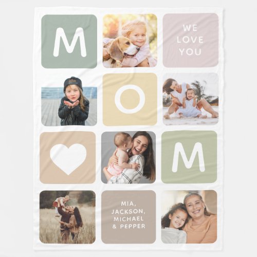 Modern MOM Photo Collage Mothers Day Cute Family Fleece Blanket