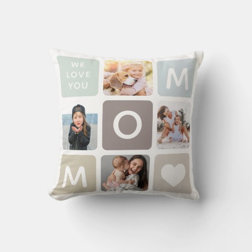Modern MOM Photo Collage Mothers Day Cute Family Throw Pillow