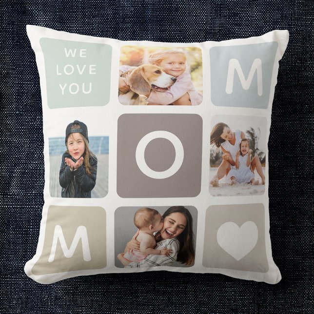 Modern MOM Photo Collage Mother's Day Cute Family Throw Pillow (Creator Uploaded)