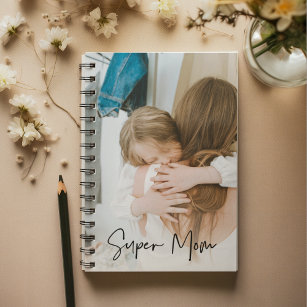 Modern Mom Photo & Super Mom Text   Gift For Mom Notebook