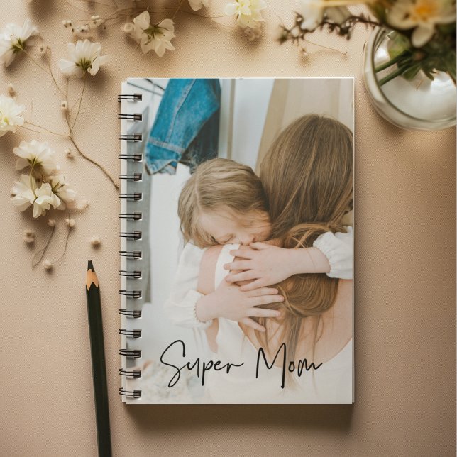Modern Mom Photo & Super Mom Text | Gift For Mom Notebook (Creator Uploaded)