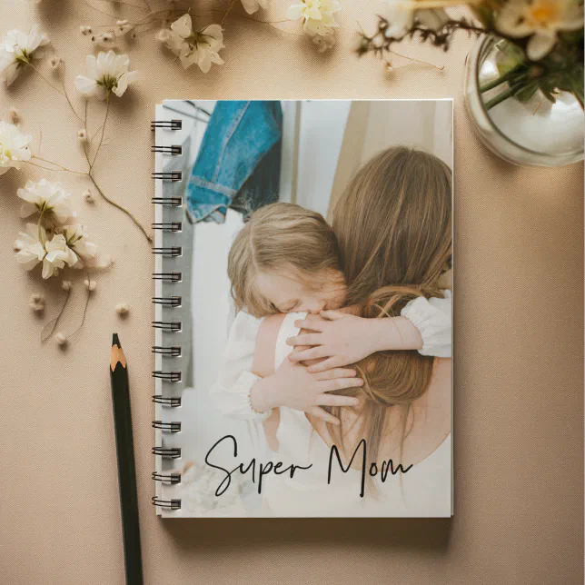 Modern Mom Photo & Super Mom Text | Gift For Mom Notebook

