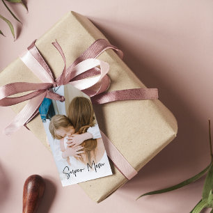 Modern Mom Photo & Super Mom Text Gift For Mom Tags
