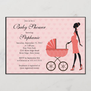 Modern Mom to Be Girl Carriage Baby Shower Invitation