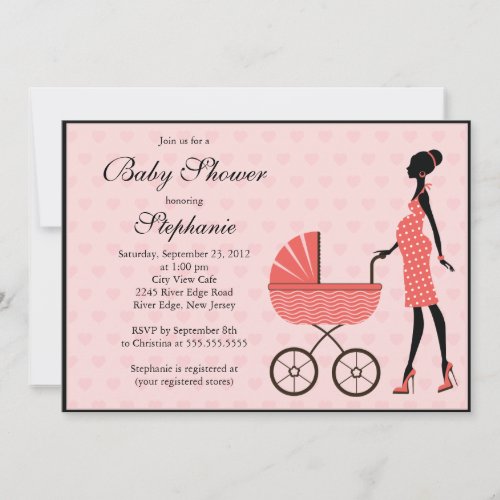 Modern Mom to Be Girl  Carriage Baby Shower Invitations