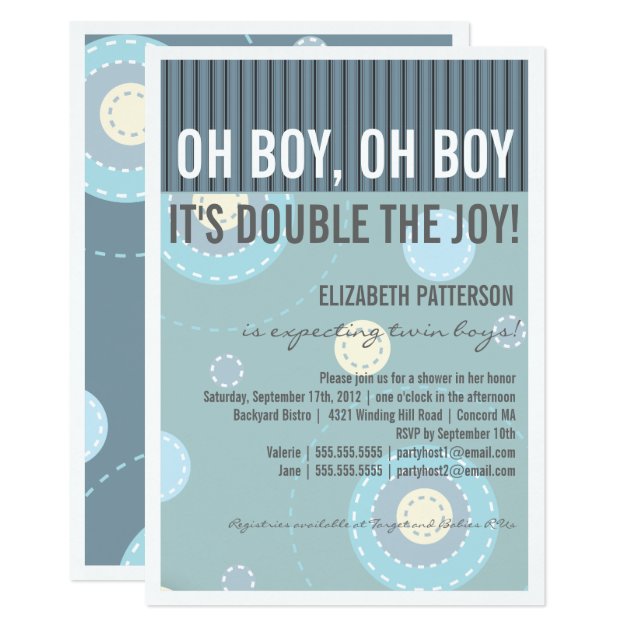 Modern Mom Twin Boy Baby Shower Invitation