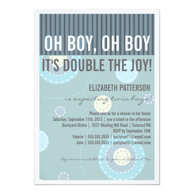 Modern Mom Twin Boy Baby Shower Invitation