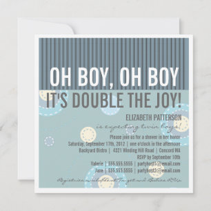 Modern Mom Twin Boy Baby Shower Invitation