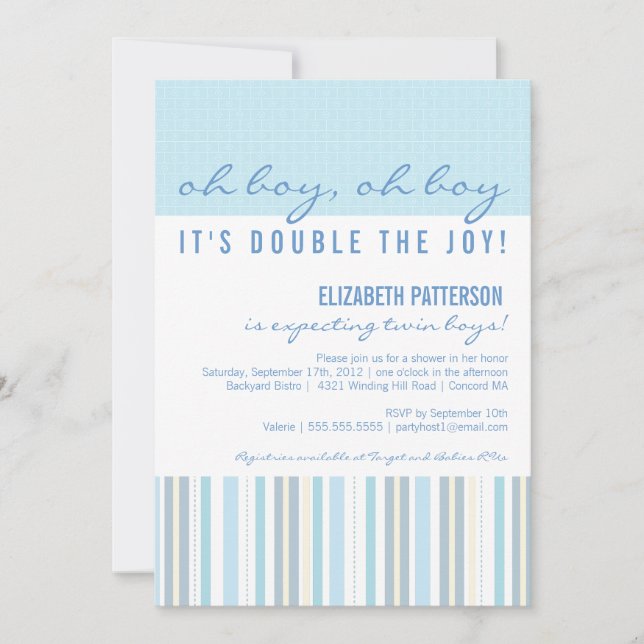 Modern Mom Twin Boy Baby Shower Invitation (Front)