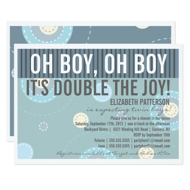 Modern Mom Twin Boy Baby Shower Invitation
