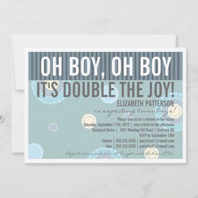 Modern Mom Twin Boy Baby Shower Invitation (Front)