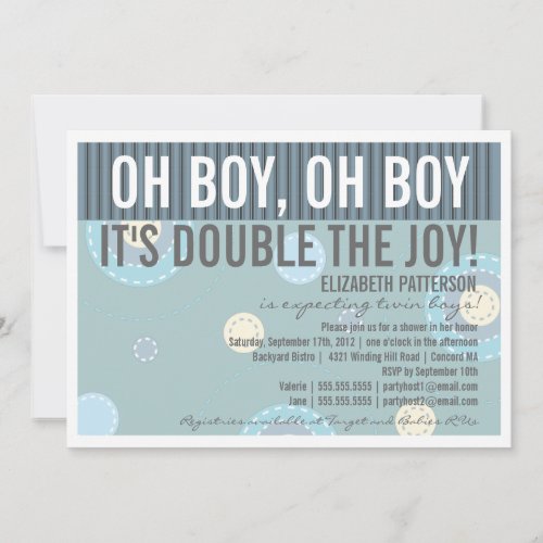 Modern Mom Twin Boy Baby Shower Invitation