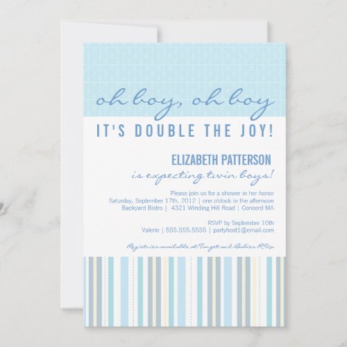 Modern Mom Twin Boy Baby Shower Invitation