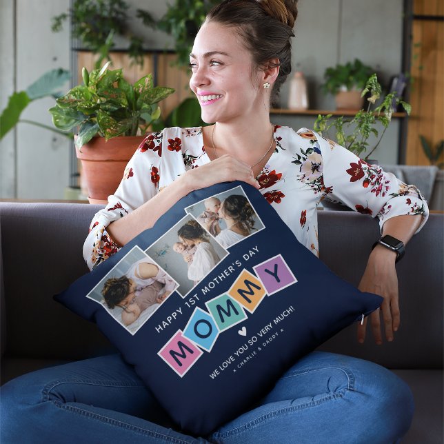 Modern MOMMY 1st Mothers Day Photo Keepsake Throw Pillow (Creator Uploaded)