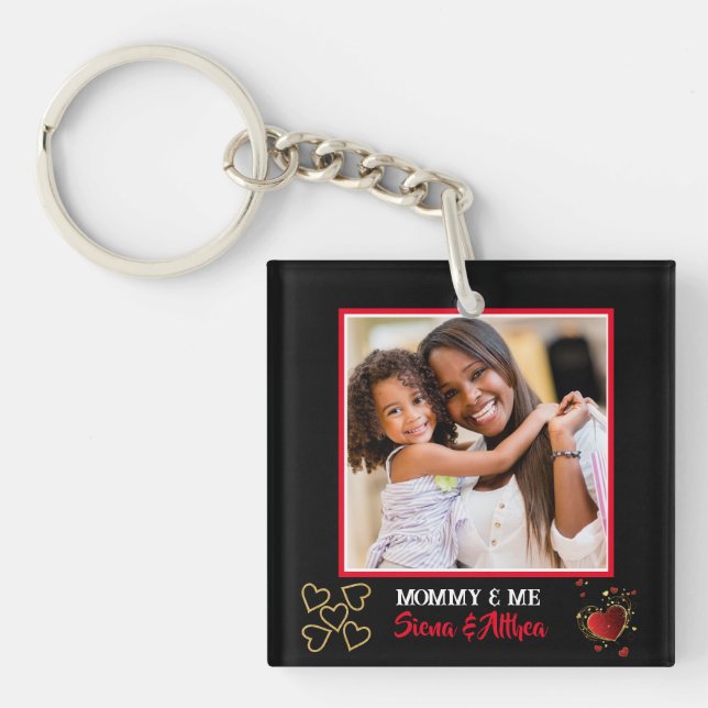 Modern Mommy and Me Black Photo Keychain (Front)