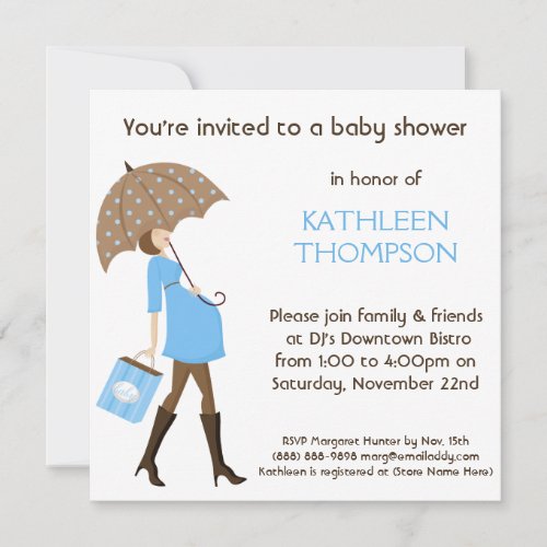 Modern Mommy Baby Bump BOY Shower Party Custom Invitations