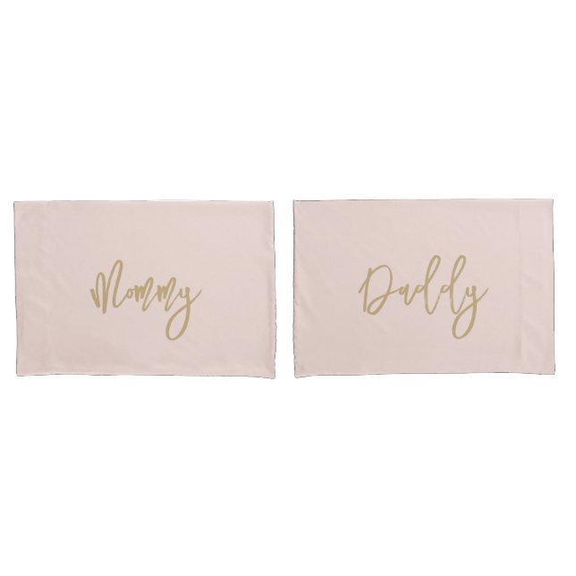 Modern Mommy Daddy Gold Personalized Monogram Name Pillow Case (Front-Set)
