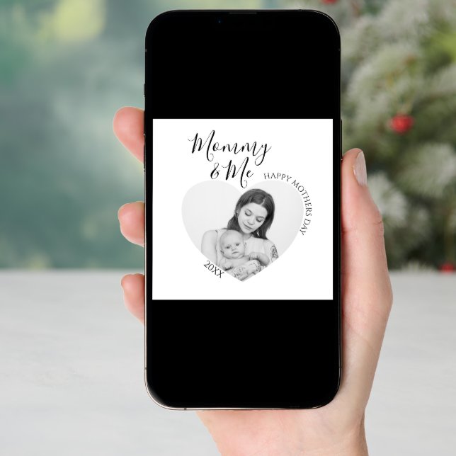 Modern Mommy & Me | Heart Photo Holiday Card (Front Digital)