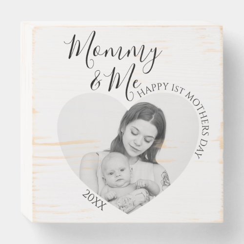 Modern Mommy  Me  Heart Photo Wooden Box Sign