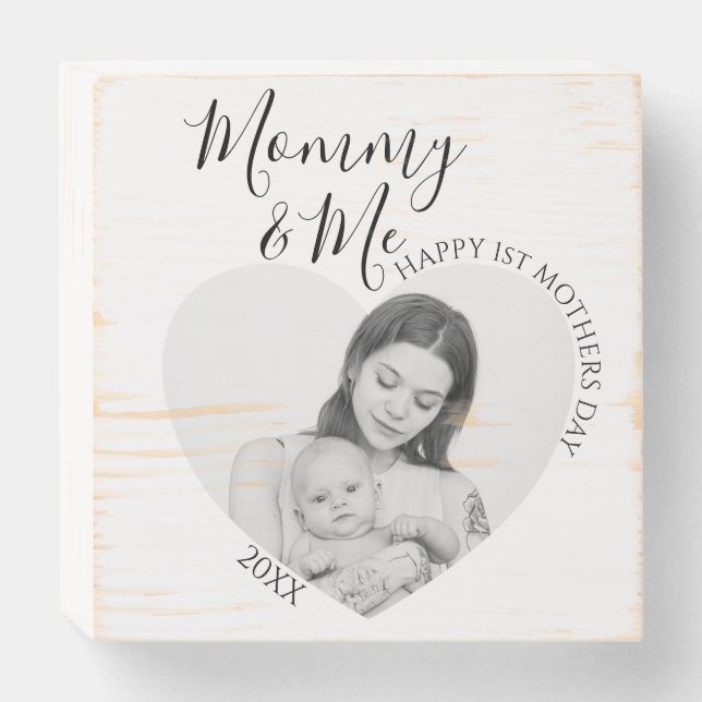 Modern Mommy & Me | Heart Photo Wooden Box Sign (Front Horizontal)