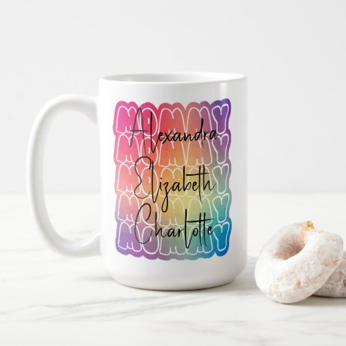 Modern Mommy Pattern Colorful Mom Kids Names  Coffee Mug