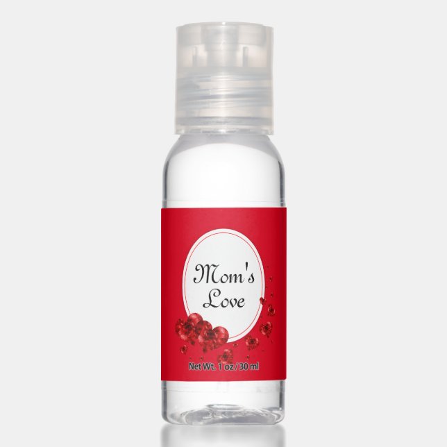 Modern Mom's Love Hearts on Red Hand Sanitizer (Front)